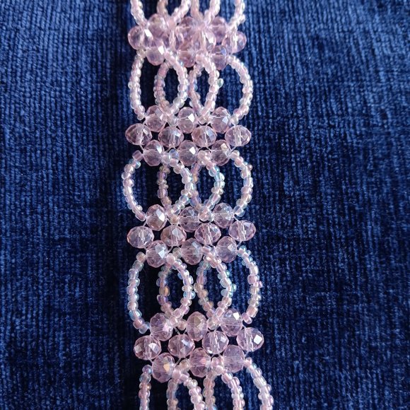 1" Wide Handmade Beaded Soft Pink Bracelet - Picture 3 of 8